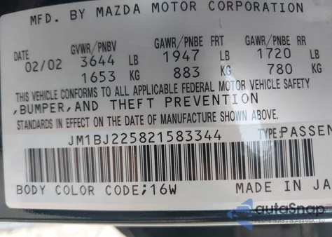 2002 Mazda Protege Dx/Es/Lx from USA, damaged, VIN JM1BJ225821583344